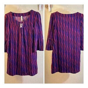 24Seven Comfort Apparel Women's Sz L Purple Multicolor Sweater Dress NWOT